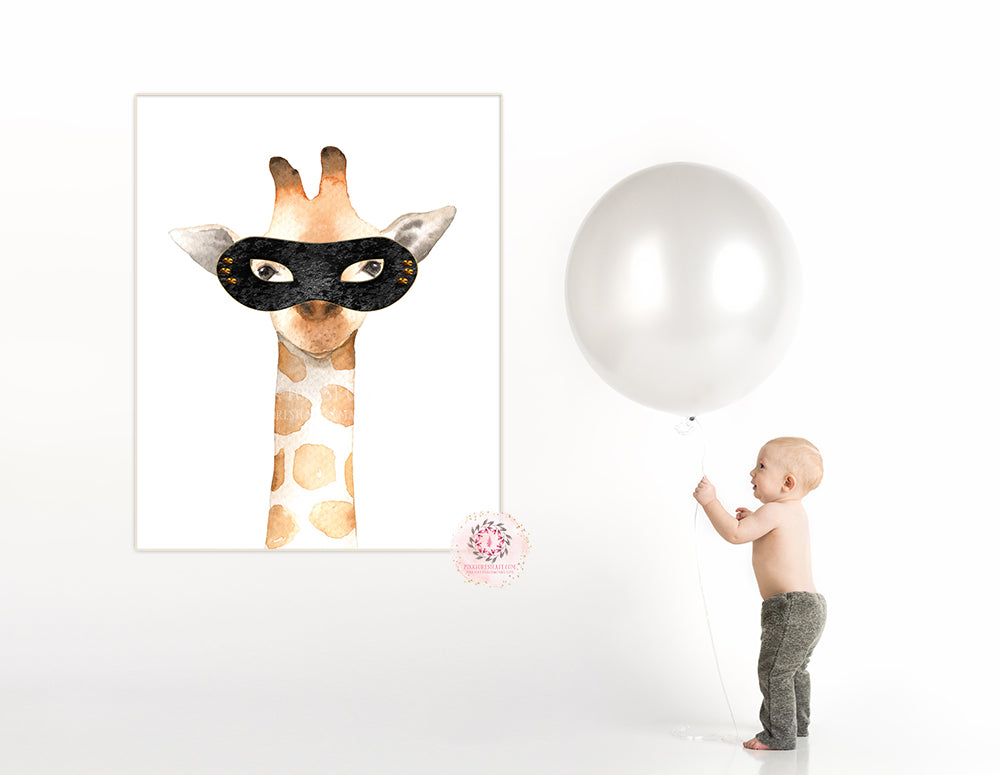 Giraffe Superhero Nursery Wall Art Print Watercolor Mystery Baby Boy Printable Decor