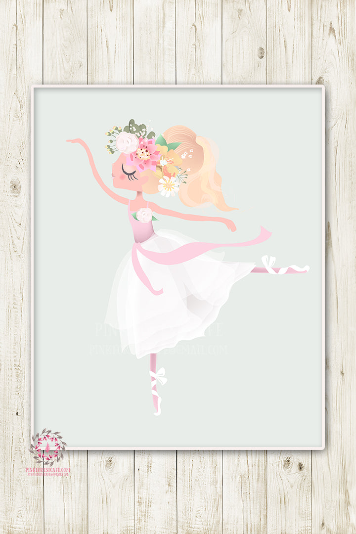 Ballerina Baby Girl Nursery Wall Art Print Ethereal Ballet Dancer Whimsical Bohemian Floral Minimalist Printable Decor