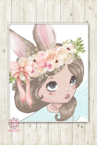 Ethereal Bunny Boho Ballerina Girl Nursery Wall Art Print Baby Room "Miss Olivia" Ballet Watercolor Magical Printable Decor