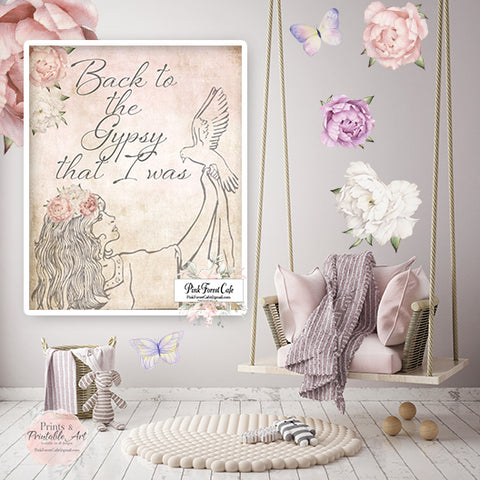 Gypsy Stevie Nicks Quote Wall Art Print Baby Girl Boho Room Watercolor Floral Nursery Printable Decor