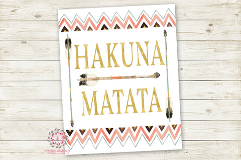 Hakuna Matata Wall Art Print Arrow Tribal Boho Woodland Baby Nursery Kids Room Lion King Quote Printable Decor