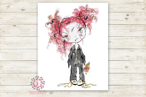 Zombie Halloween Girl Party Wall Art Print Walking Dead Printable Watercolor Decor