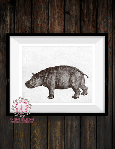 Hippo Sketch ZOO Safari Nursery Kids Room Print Printable Wall Art Home Decor