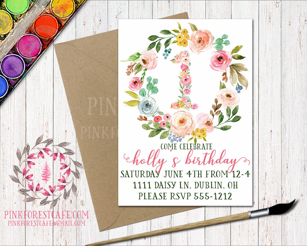 Baby Girl 1st 2nd 3rd 4th 5th Watercolor Boho Floral Birthday Party Printable Invite Invitation