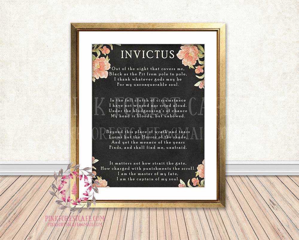 Invictus Poem Boho Floral Chalkboard Printable Print Wall Art Home Decor