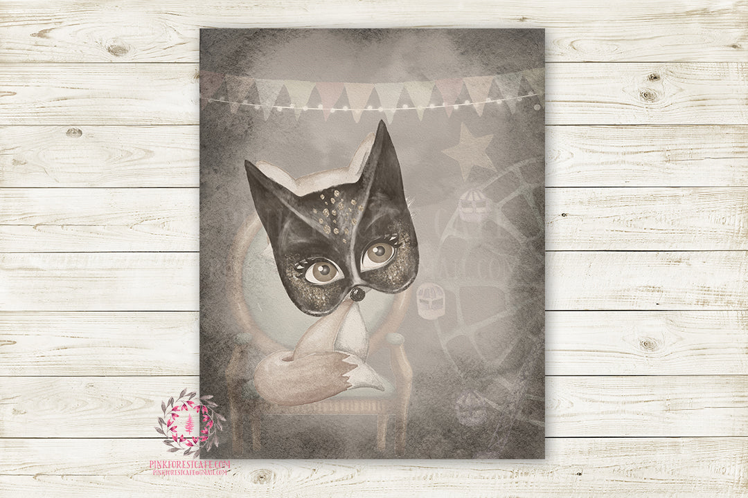 Fox Monochrome Baby Nursery Wall Art Print Ethereal "Jackson" Rustic Printable Watercolor Mystery Fantasy Magical Carnival Decor