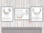 She Is Fierce Love Her But Leave Her Wild Deer Woodland Boho Print Wall Art Nursery Baby Girl Room Bohemian Watercolor Floral Printable Set 3 Decor