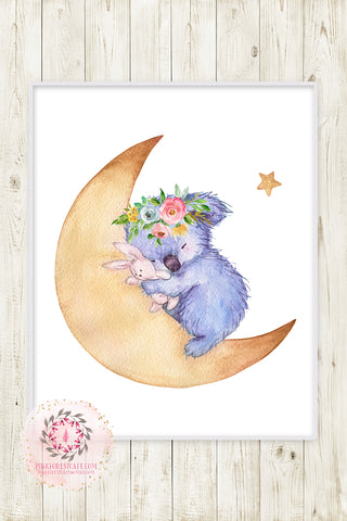 Koala Australian Boho Baby Watercolor Printable Print Wall Art Floral Nursery Baby Girl Room Decor