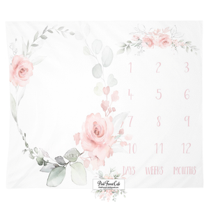 Milestone Blanket Baby Girl Blush Pink Rose Boho Month Monthly Infant Growth Watercolor Photo Prop