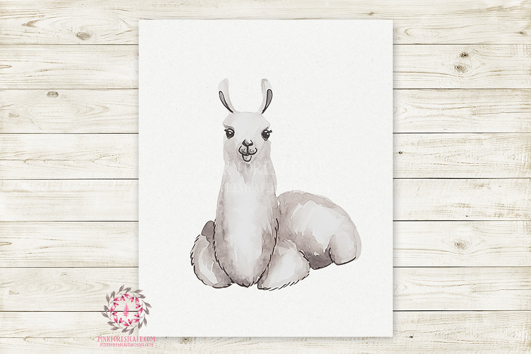 Llama Alpaca Watercolor Baby Nursery Wall Art Print Kids Room Playroom Poster Printable Home Decor