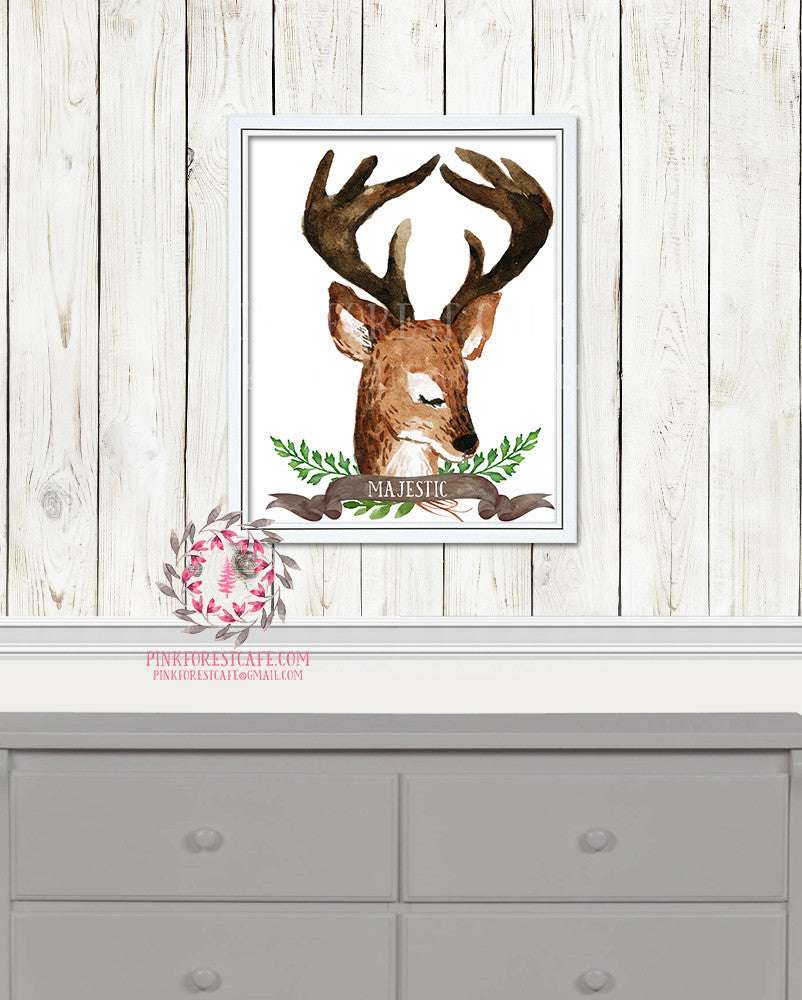 Majestic Deer Buck Woodland Boho Watercolor Printable Wall Art Print Nursery Decor