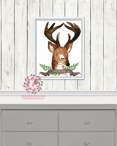 Majestic Deer Buck Woodland Boho Watercolor Printable Wall Art Print Nursery Decor