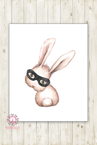 Bunny Rabbit Superhero Monochrome Nursery Wall Art Print Watercolor Mystery Baby Boy Printable Decor