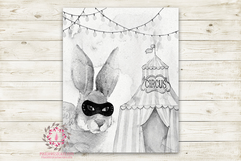 Superhero Ethereal Woodland Bunny Nursery Wall Art Print Baby Girl Boy Rustic Circus  "Master Jake" Printable Watercolor Mystery Fantasy Magical Amusement Park Carnival Decor