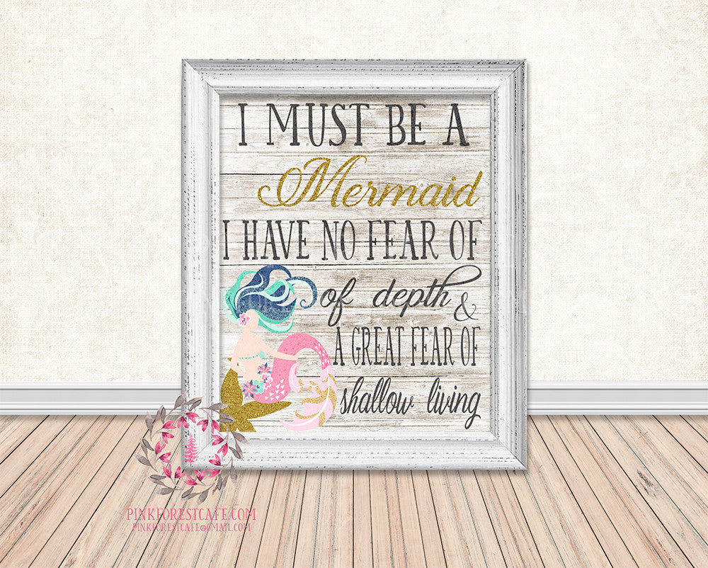 Mermaid Nautical Printable Print Wall Art Poster Home Nursery Home Decor