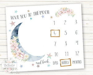 Baby Milestone Blanket Love You To The Moon And Back Stars Blush Flowers Floral Photo Prop