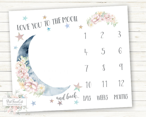 Baby Milestone Blanket Love You To The Moon And Back Stars Blush Flowers Floral Photo Prop