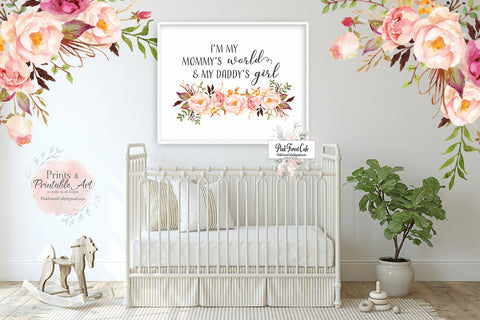 Mommy's World Daddy's Girl Boho Wall Art Print Baby Nursery Watercolor Printable Decor