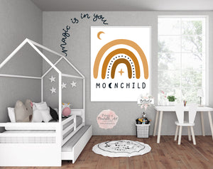 Celestial Moonchild Rainbow Wall Art Baby Boy Girl Nursery Moon Printable Decor