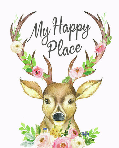 My Happy Place Woodland Boho Deer - Art Print