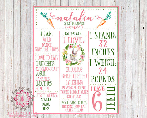 Bunny Rabbit Milestone Board Woodland Baby Girl Boho Garden Floral Birthday Party Watercolor Printable Print