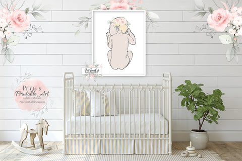 CHOOSE COLORS + FLOWERS Baby Newborn Wall Art Print Fetus Nursery Printable Décor