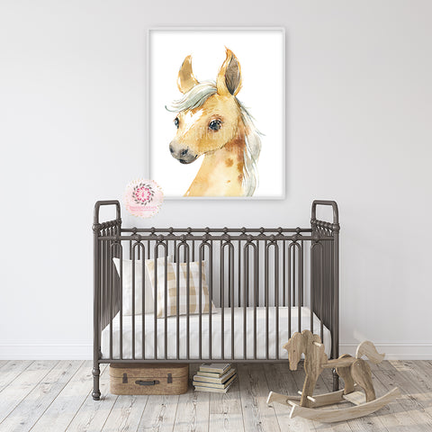 Pony Horse Wall Art Print Farm Nursery Baby Room Watercolor Printable Decor