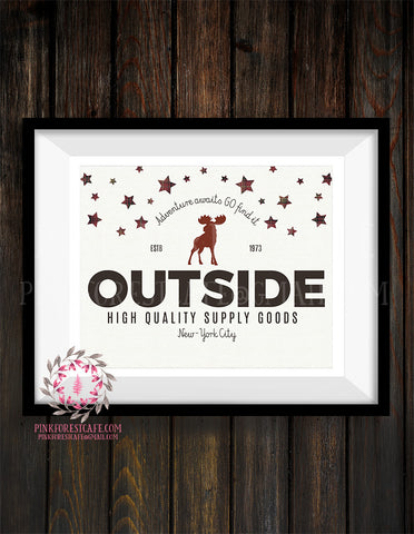 Moose Adventure Rustic Woodland Nursery Baby Boy Room Prints Printable Print Wall Art Decor