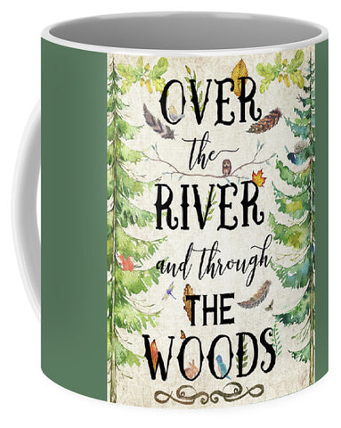 Over The River And Through The Woods Woodland Feathers Owl Dragonfly Print Coffee Cup Mug