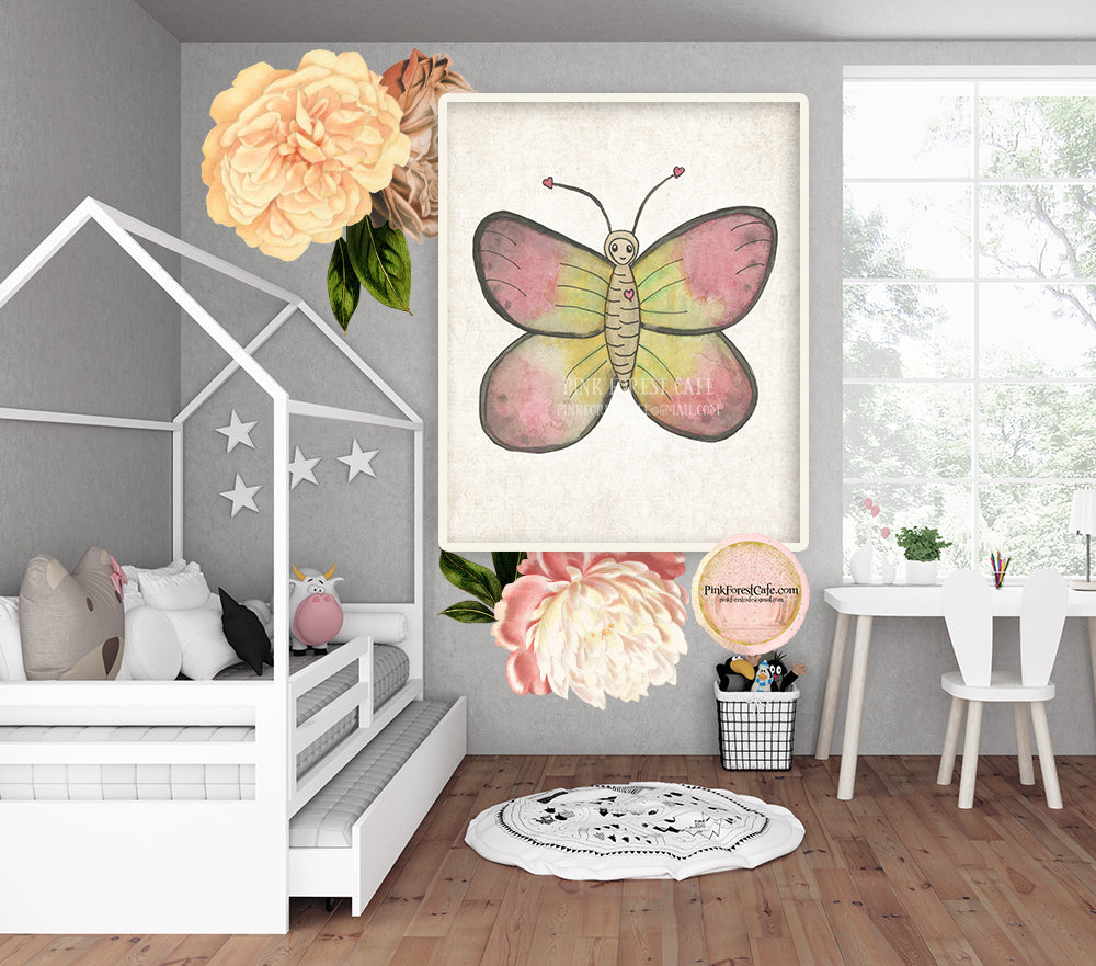 Boho Butterfly Wall Art Print Watercolor Baby Nursery Woodland Exclusive Printable Decor