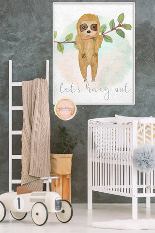 Sloth Wall Art Print Watercolor Baby Girl Boy Nursery "Let's Hang Out" Printable Home Decor