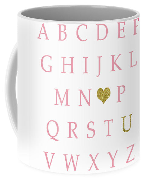 Pink Gold Abc Alphabet Heart Sampler Print - Mug