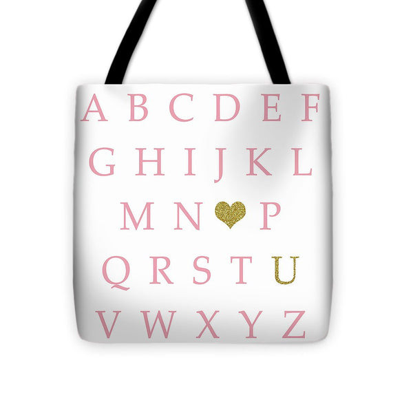 Pink Gold Abc Alphabet Heart Sampler Print Tote Diaper Beach Bag