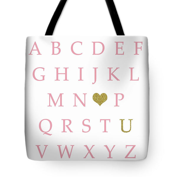 Pink Gold Abc Alphabet Heart Sampler Print Tote Diaper Beach Bag