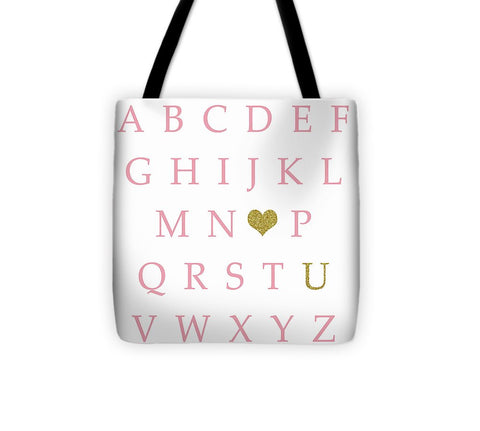 Pink Gold Abc Alphabet Heart Sampler Print Tote Diaper Beach Bag