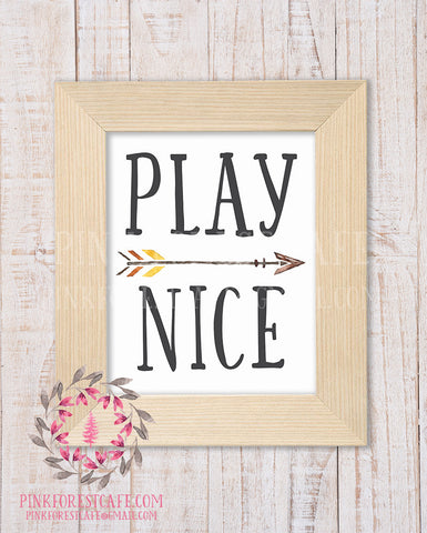 Play Nice Boho Arrow Tribal Woodland Nursery Decor Wall Art Printable Print