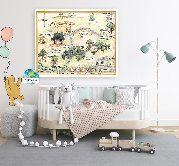 Winnie The Pooh Map Wall Art Print Disney Nursery Baby Room Printable Decor