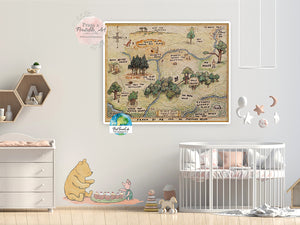 Winnie The Pooh Map Wall Art Print Disney Nursery Baby Room Printable Decor