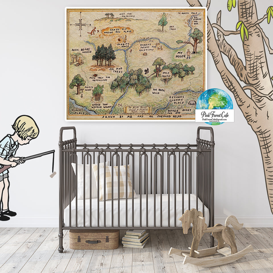 Winnie The Pooh Map Wall Art Print Disney Nursery Baby Room Printable Decor