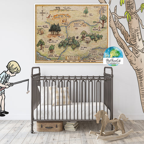 Winnie The Pooh Map Wall Art Print Disney Nursery Baby Room Printable Decor