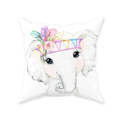 Tribal Baby Elephant Feathers Throw Pillows - Nursery Girl Decor