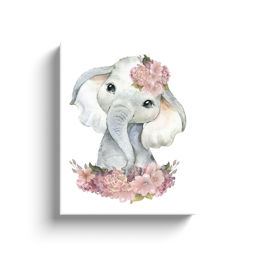 Mauve Elephant Canvas Wall Art Baby Girl Floral Boho Nursery Zoo Animal Decor