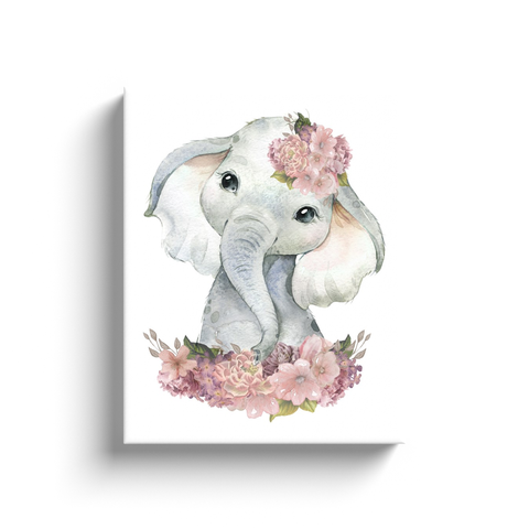 Mauve Elephant Canvas Wall Art Baby Girl Floral Boho Nursery Zoo Animal Decor