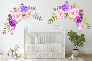 2 - 40" Purple Peony Wall Decal Sticker Peonies Rose Floral Flower Decals Sticker Art Boho Decor