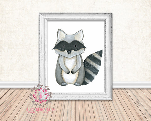 Woodland Raccoon Rustic Printable Print Baby Nursery Wall Art Room Decor