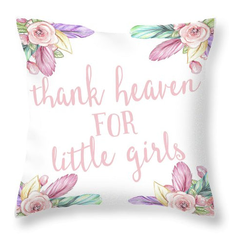 Rainbow Feather Tribal Thank Heaven For Little Girls Nursery Throw Pillow Wall Art - Throw Pillow