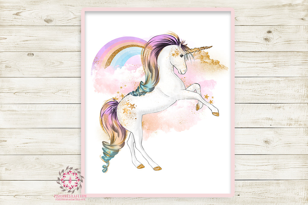 Rainbow Unicorn Wall Art Print Baby Girl Nursery Boho Fantasy Poster Kids Room Printable Decor