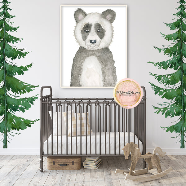 2 "Rex" "Roscoe" Woodland Panda Bear Wall Art Print Watercolor Baby Nursery Boho Zoo Animal Exclusive Printable Decor