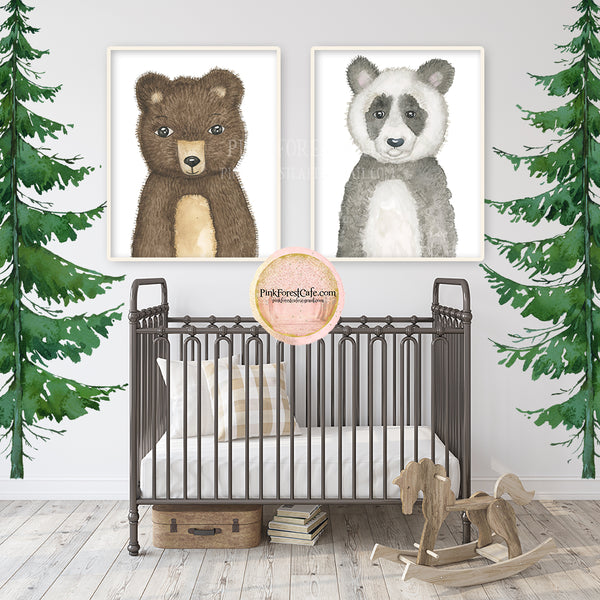 2 "Rex" "Roscoe" Woodland Panda Bear Wall Art Print Watercolor Baby Nursery Boho Zoo Animal Exclusive Printable Decor