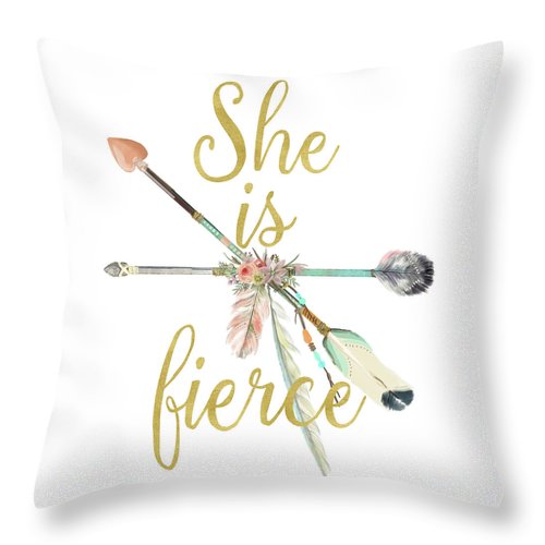 She Is Fierce Boho Tribal Arrow Print Baby Girl Nursery Throw Pillow Gold Blush Decor